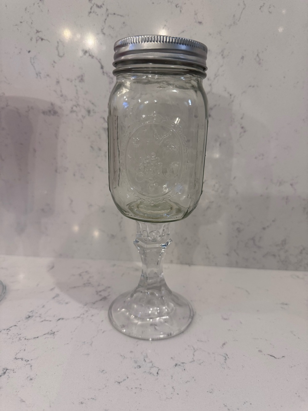 Fun Clear Glass Mason Jar Goblet with Silver Lid